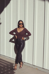 Try Me Brown Ribbed Bodysuit