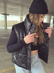 On the Move Black Leather Puff Vest