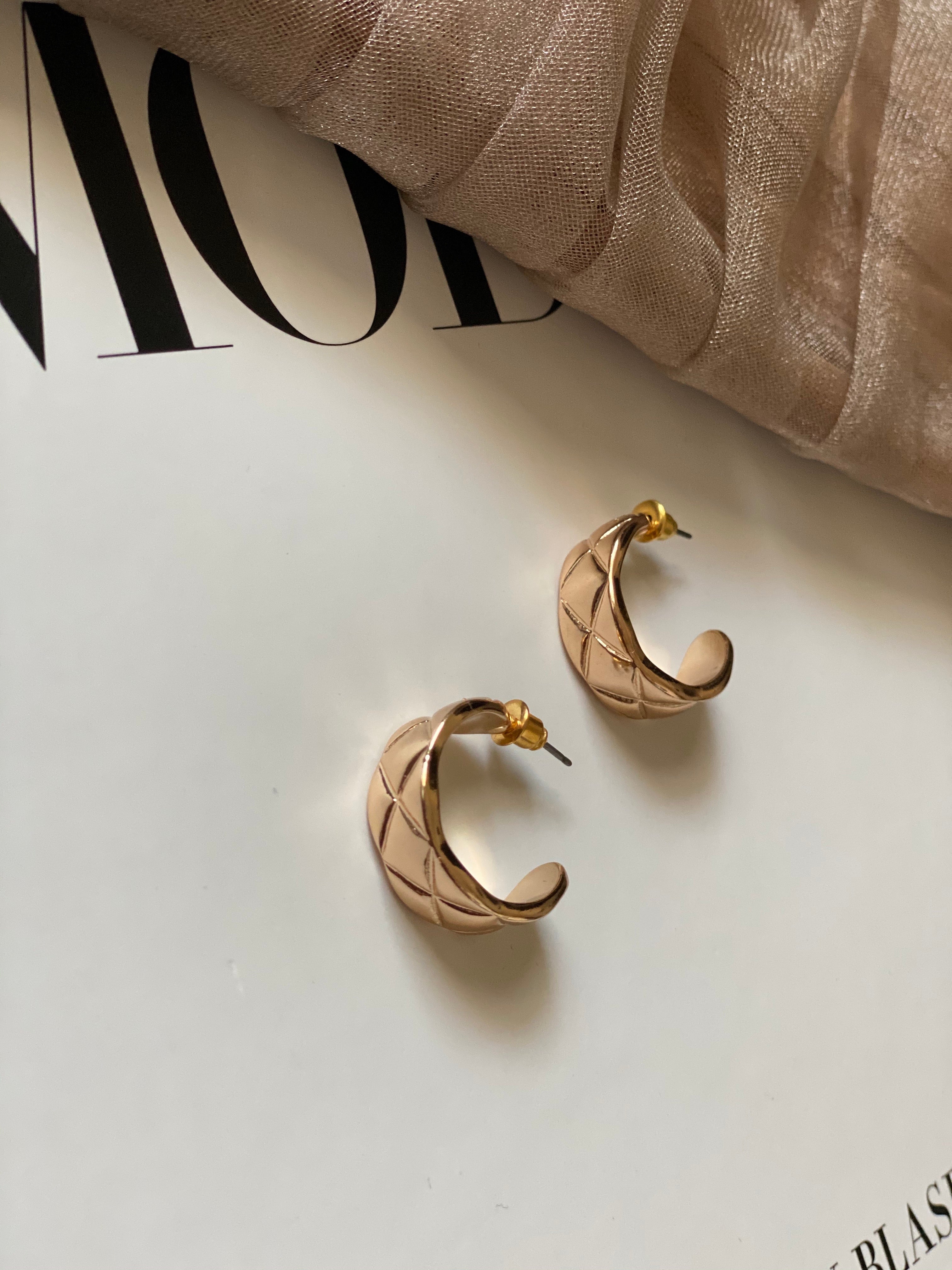 Quilted Mini Gold Hoops