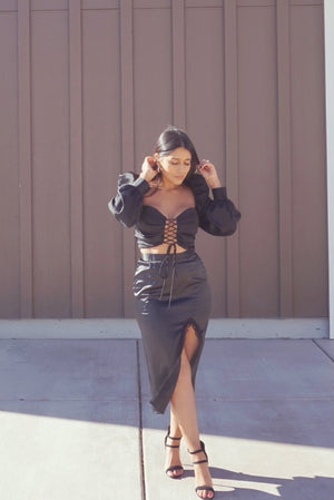 Gianna Black Puff Sleeve Crop Top